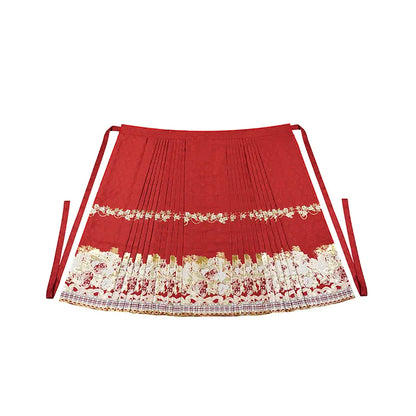 Flower Fairy Story [Berry Rabbit] Cross-necked Pipa Sleeve Weaving Gold Horse Face Dress Ming ming HanFuDreams Strawberry red horse dress S