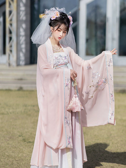 Intricate Embroidered Tang Dynasty Style Long Sleeve Hanfu Dress