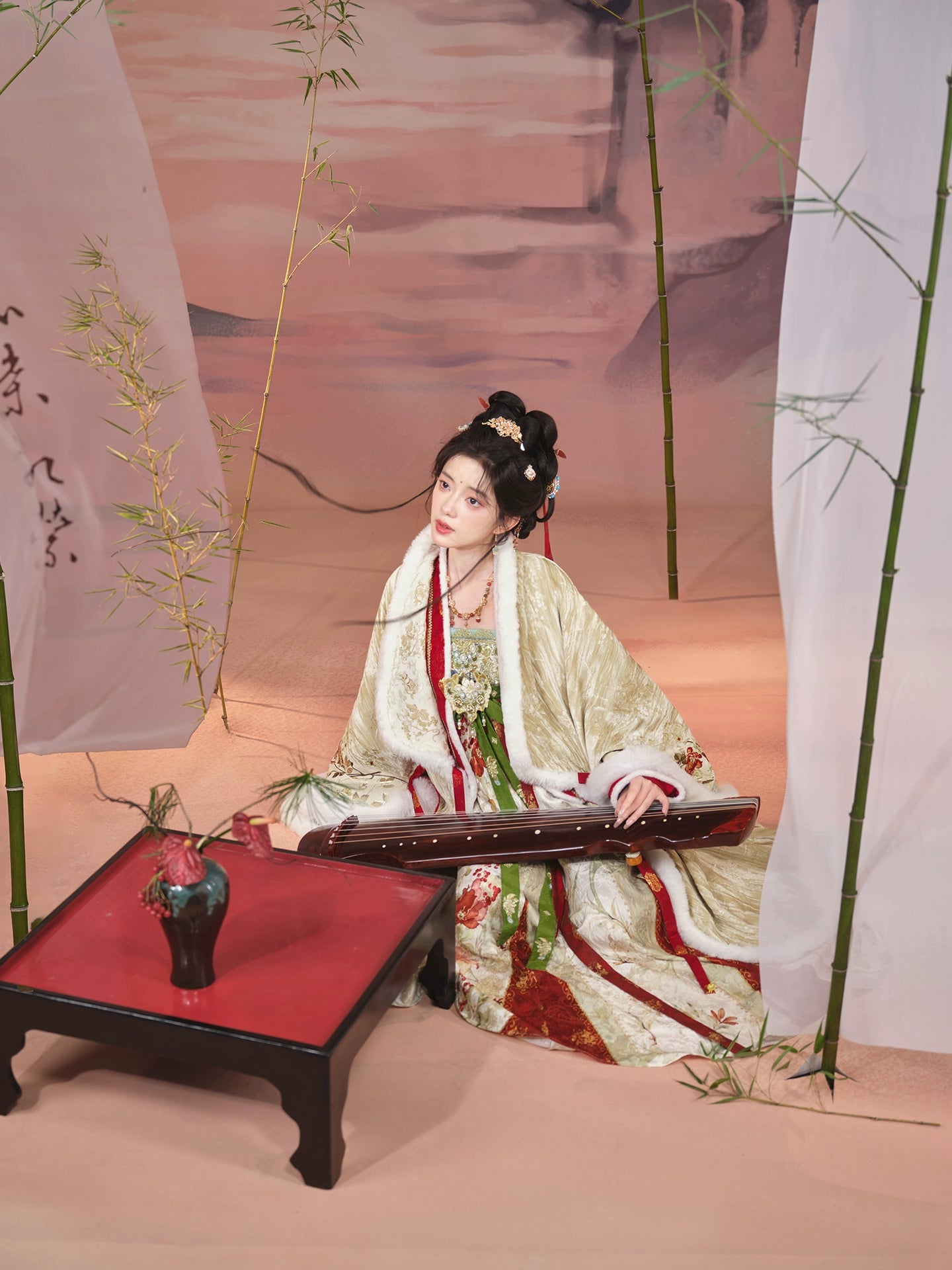 More than thirteen [Yujing Hibiscus] plush medium and long cloak jacket han HanFuDreams