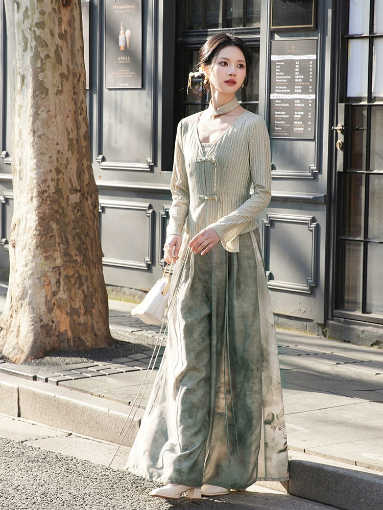 More than thirteen [Linchun poems] knitted cardigan wide-leg pants set spring HanFuDreams