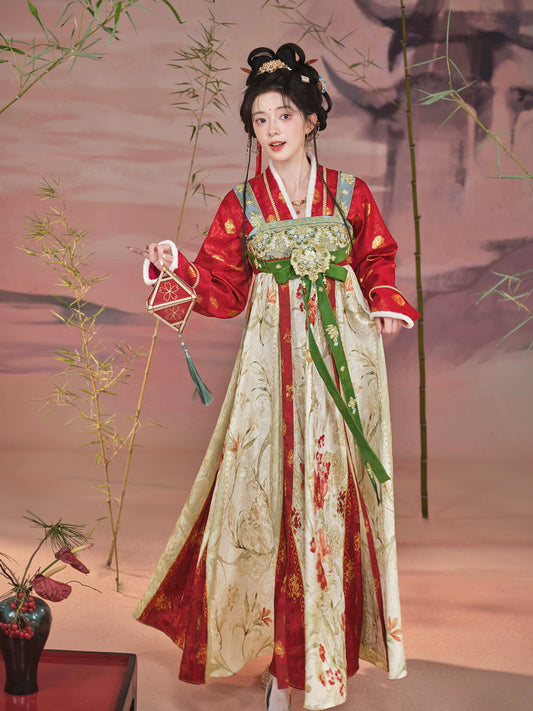 Thirteen more [Yujing Hibiscus] woven gold placket jacket chest suspender skirt Tang system tang HanFuDreams