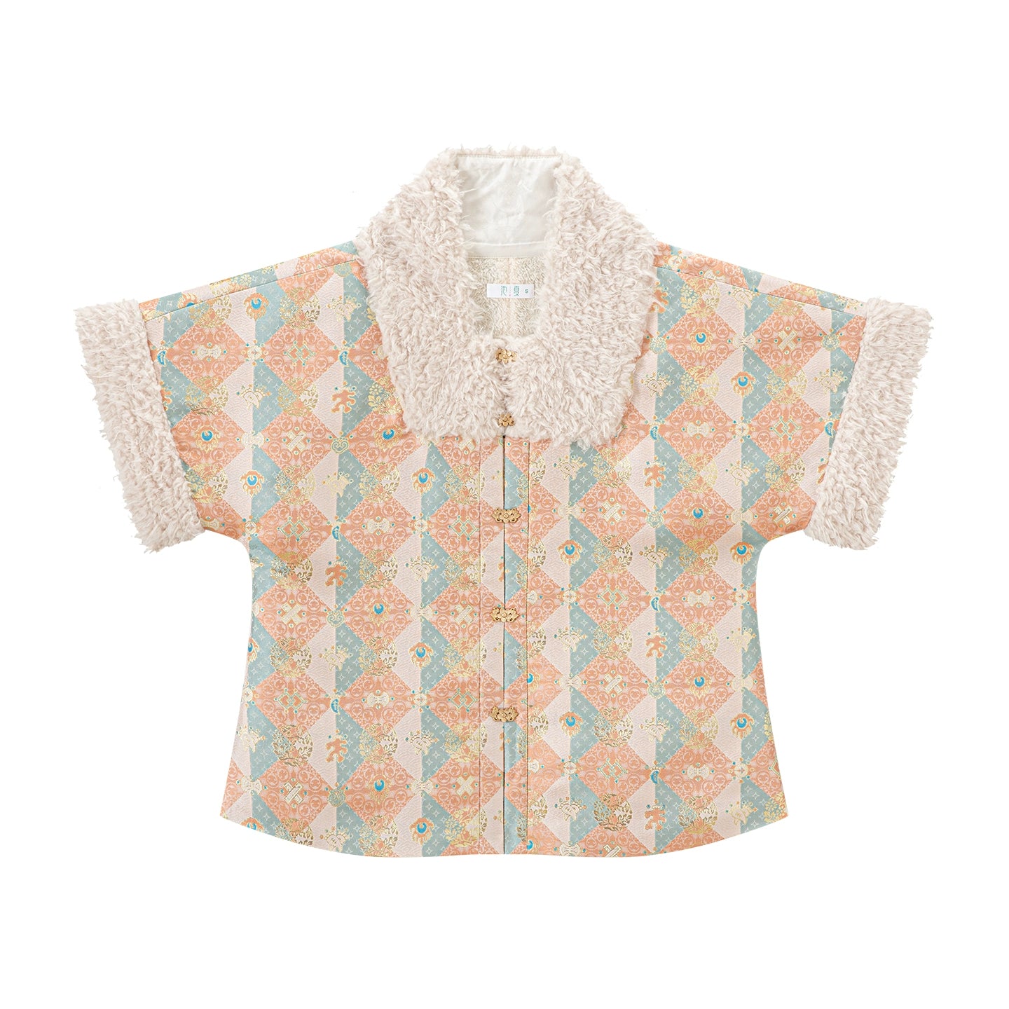 Chi Xia [Flower Tea Party] Square collar than a long shirt Ming ming HanFuDreams Pink and blue plaid Ming square collar S