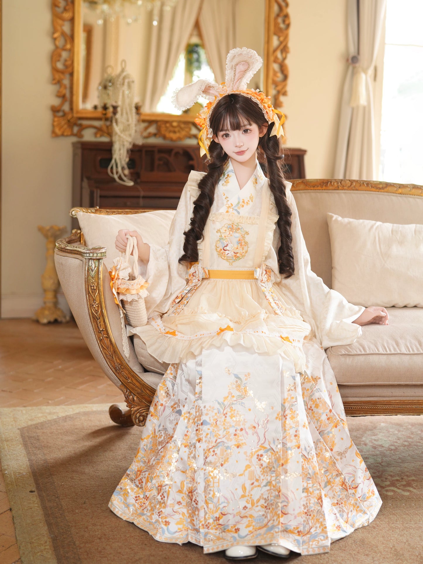 Flower Fairy Story [Golden Branch Rabbit Shadow] Pipa Sleeve Horse Dress Han Yang Eclectic Han han HanFuDreams