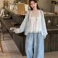 Qingzhi Tencel Hanfu Set with Embroidered Cardigan and Wide-Leg Pants modern Shisanyu