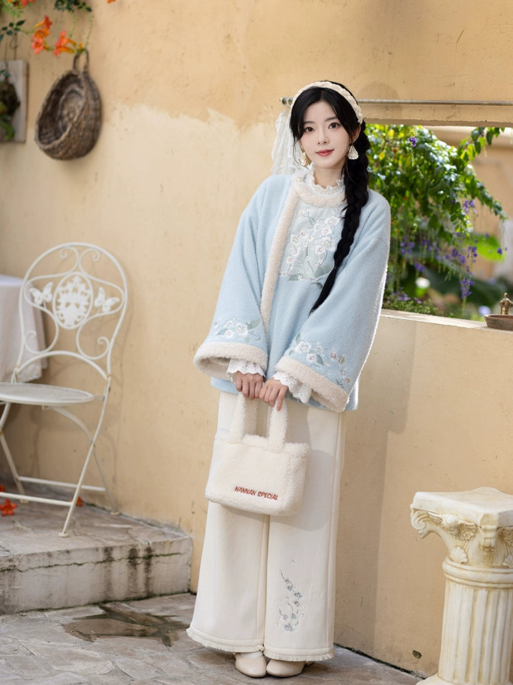 Chi Xia [Phalaenopsis Snow] Chenier Short Jacket Wide Leg Pants Han han HanFuDreams