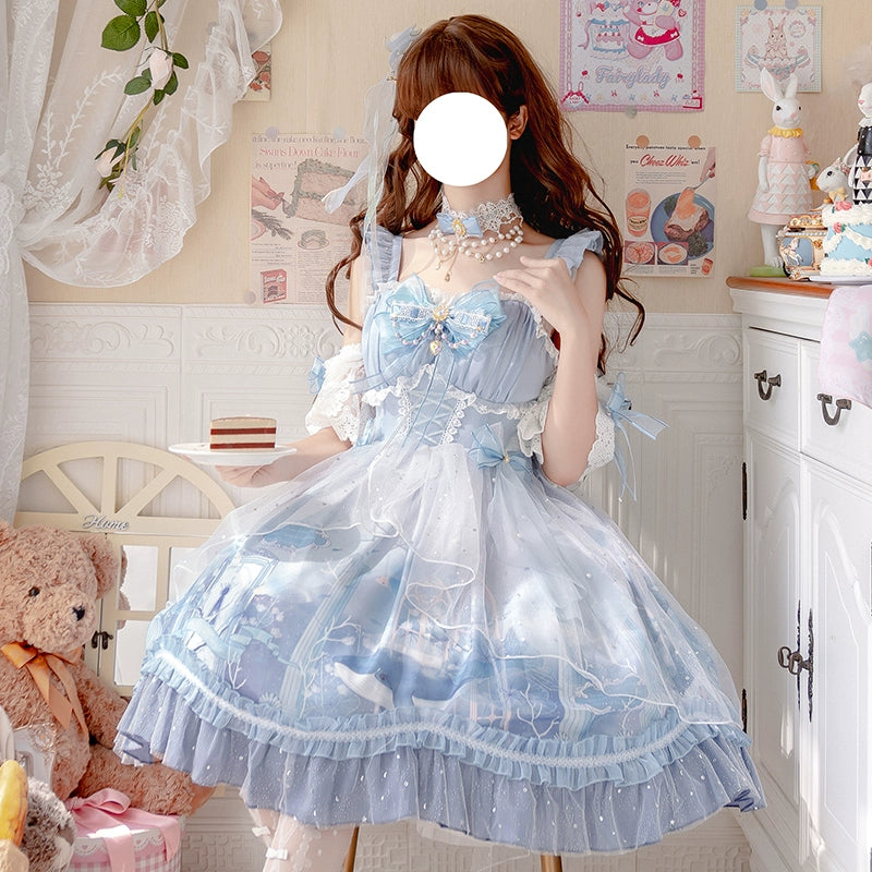 Lolita skirt and whale line JSK blue elegant light flower wedding