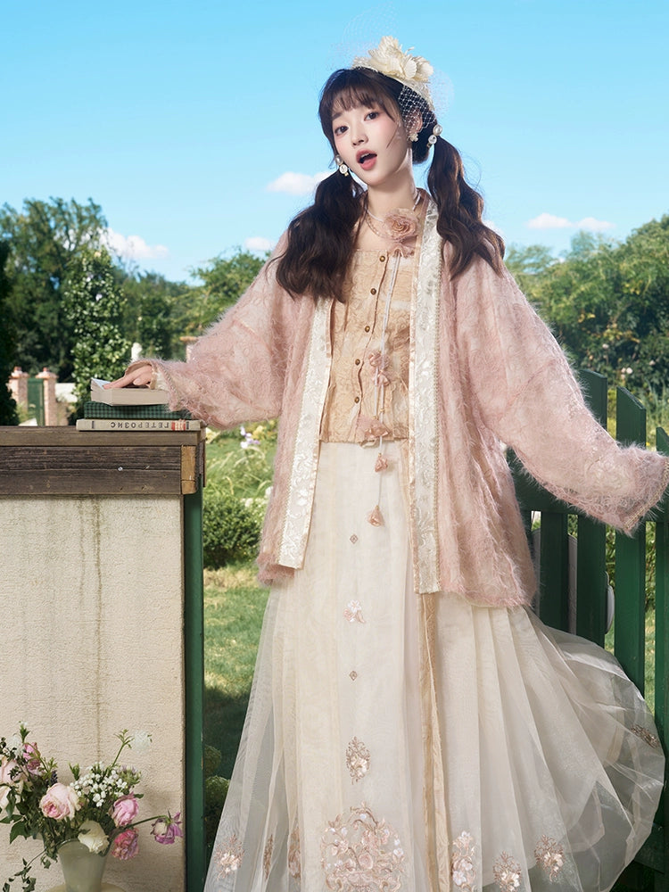 More than thirteen [peach mist towards the smoke] lace suspender embroidered horse dress autumn ming HanFuDreams