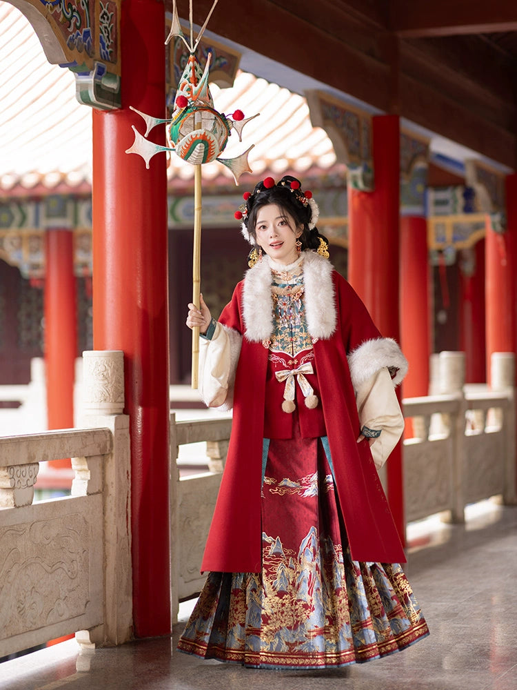 Ming-style New Year's Battle Dress with Horse Face Skirt Hanfu.