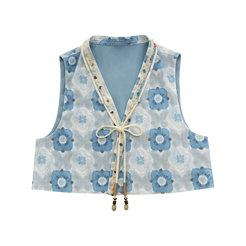 More than thirteen [Boxin Yue] 2025 autumn new jacquard vest denim skirt pants modern HanFuDreams vest S