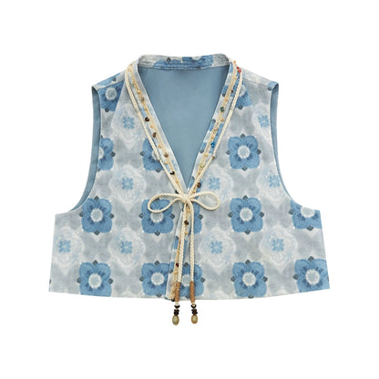 More than thirteen [Boxin Yue] 2025 autumn new jacquard vest denim skirt pants modern HanFuDreams vest S