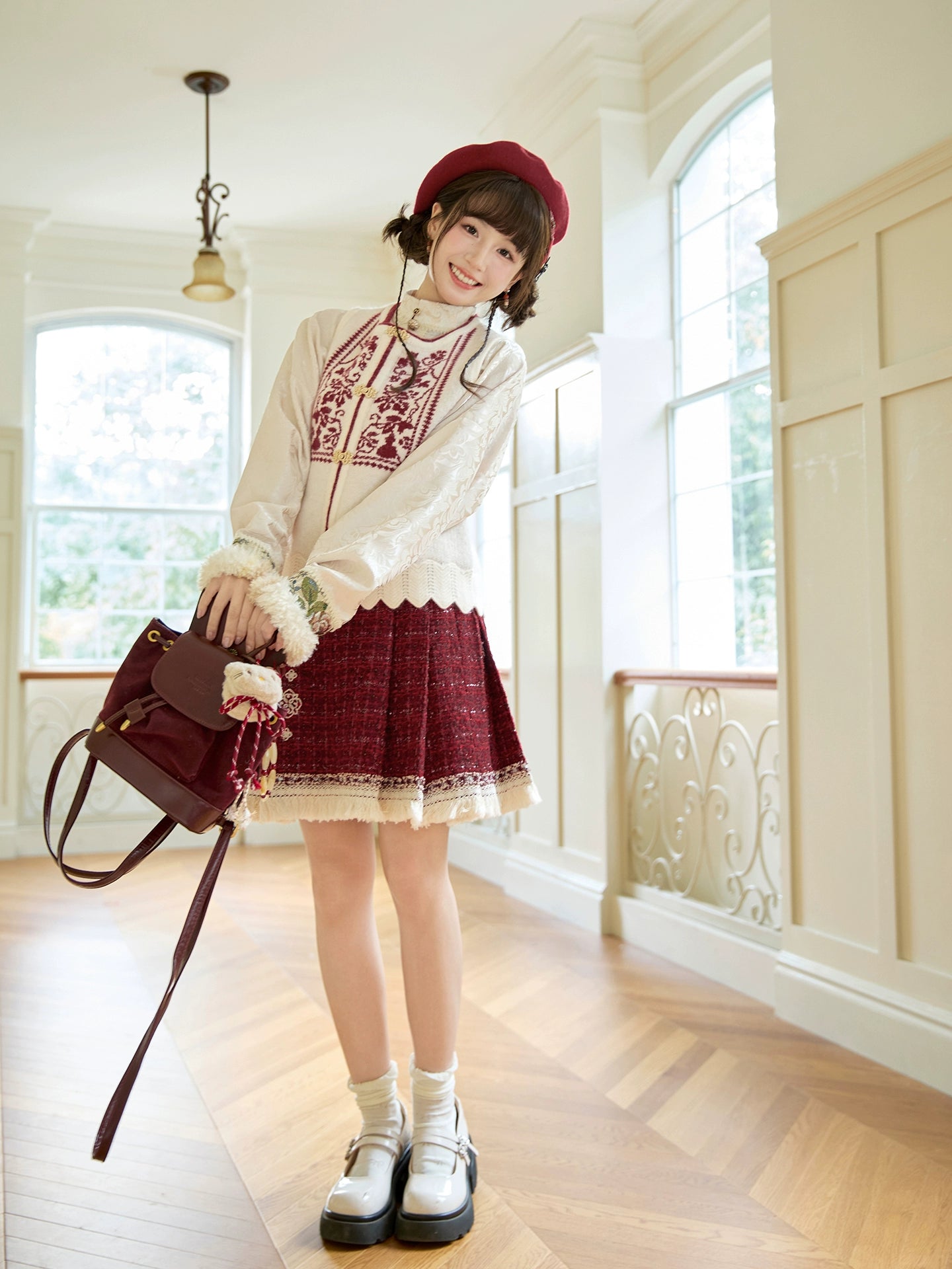 More than thirteen [Fulu flowers] knitted jacquard than nail sweater short horse face set modern HanFuDreams