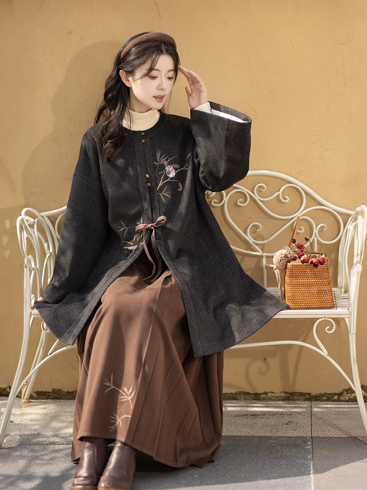 Han-style round-collared cross-collared jacket with horse face skirt Hanfu.