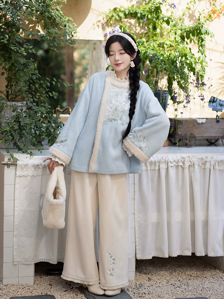 Chi Xia [Phalaenopsis Snow] Chenier Short Jacket Wide Leg Pants Han han HanFuDreams