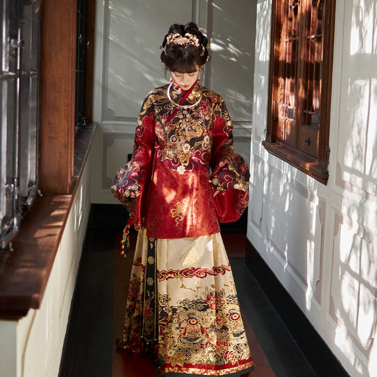 More than thirteen [Xuanma Qiankun] New Year's clothes pipa sleeves horse face skirts Ming ming HanFuDreams Four-piece set (excluding cloud shoulder) S