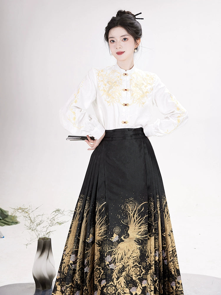 Ming-style Horse Face Skirt Hanfu for Toasting and Engagement Ceremonies.