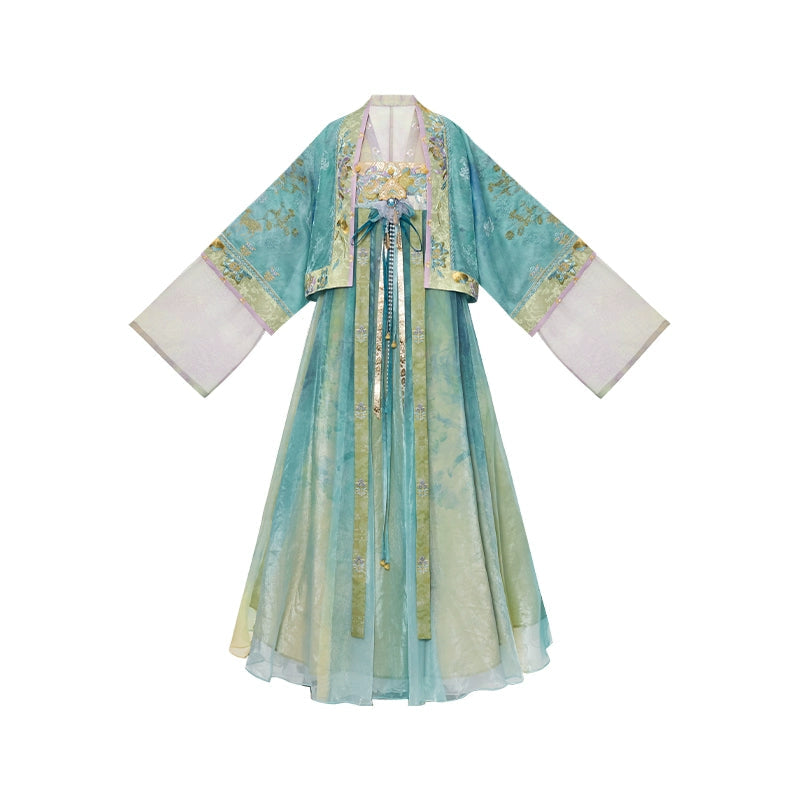 More than thirteen [夜光荷] heavy industry embroidery chest-length suspender skirt Tang tang HanFuDreams Four-piece set (excluding silk) S