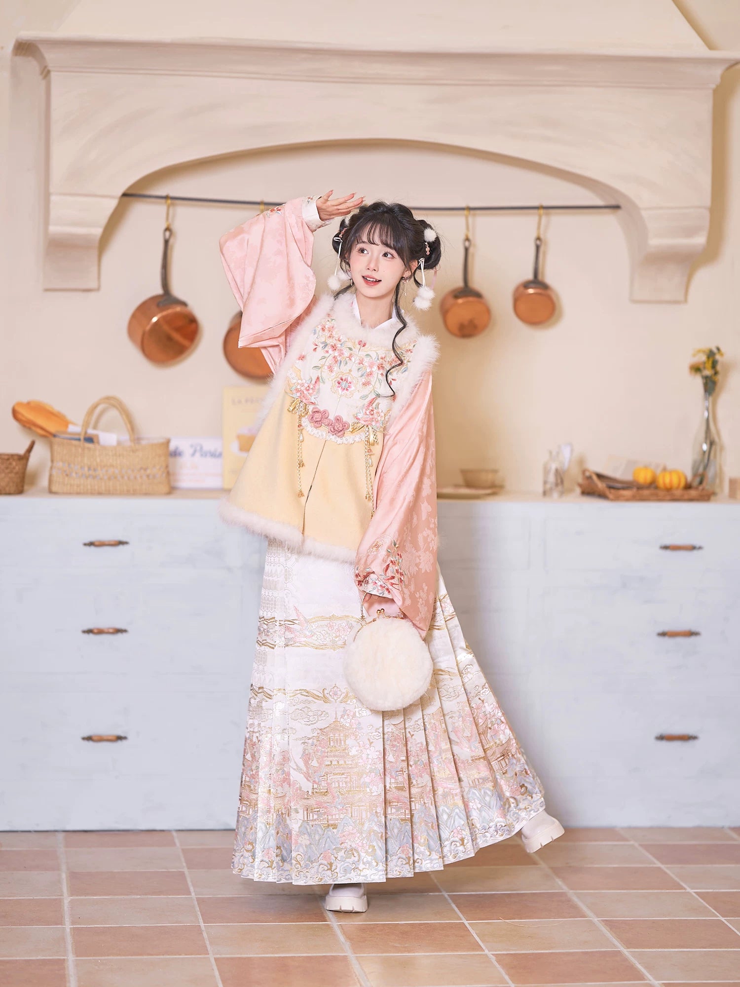 Flower Fairy Story [Yan Yunting] Fleece Cream Yellow Bijia Horse Skirt Set Ming ming HanFuDreams