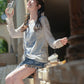 More than thirteen [Tuoyue] knitted top embroidered denim shorts ethnic style set modern HanFuDreams