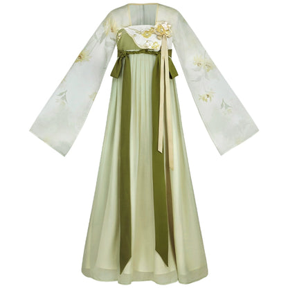 More than thirteen [Peach Leaf Sheng] Spring Han chest-length embroidered dress han HanFuDreams Dress (with accessories) (green) XS