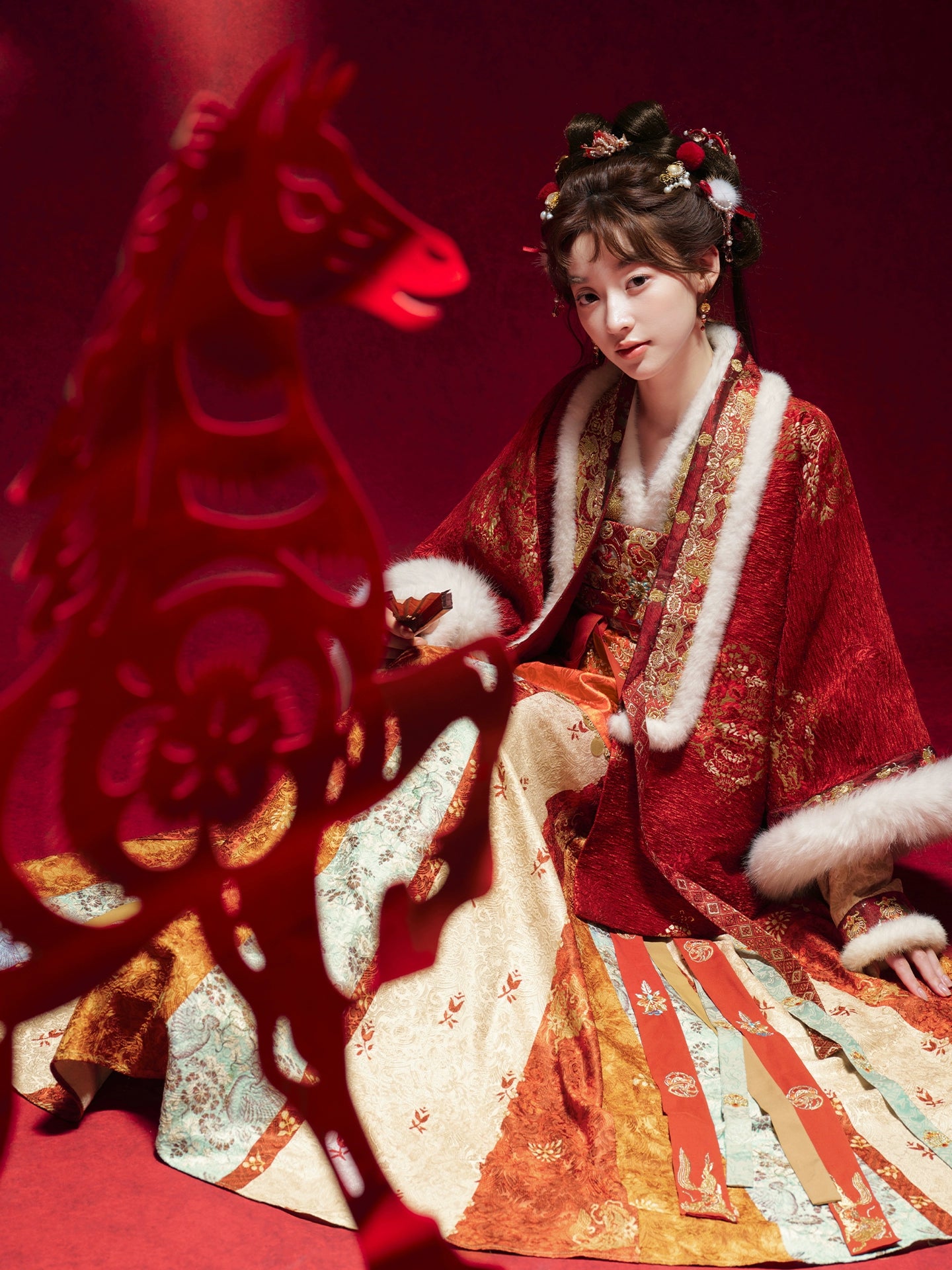 More than thirteen [Golden Horse Yangyan] placket jacket suspender skirt New Year's greeting clothes