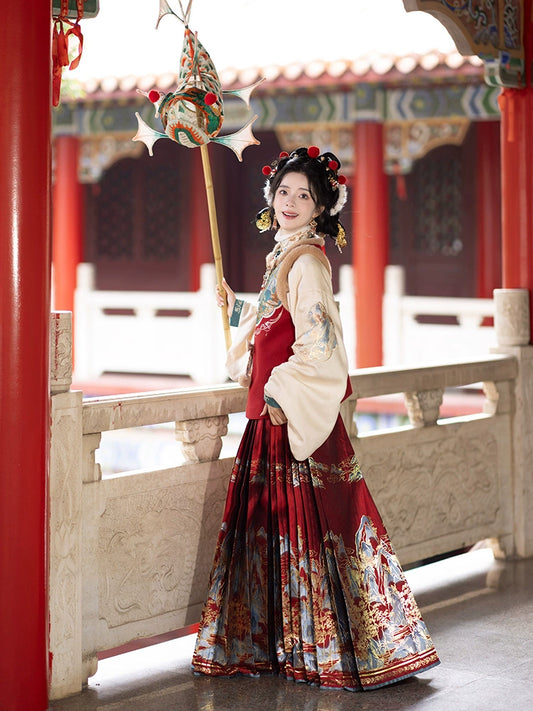 Ming-style New Year's Battle Dress with Horse Face Skirt Hanfu.