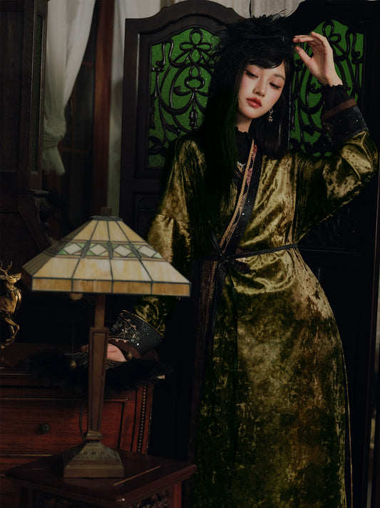 More than thirteen [floating gold honeysuckle] bronzing straight neck cardigan velvet collar long shirt