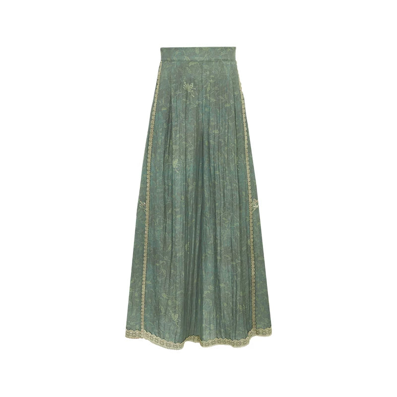 [Cool Moon] Modern Hanfu 2-Piece Set modern Shisanyu Wide-Leg Pants (Green) S