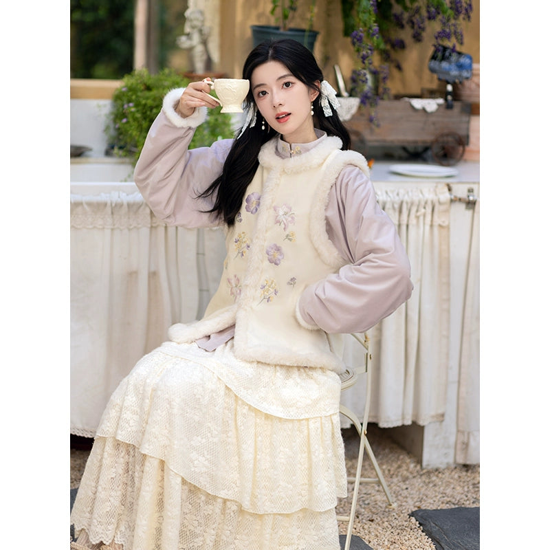 Chi Xia [Taro Shake] is a short jacket with a stand-up collar and a skirt han HanFuDreams Taro milkshake three-piece set S