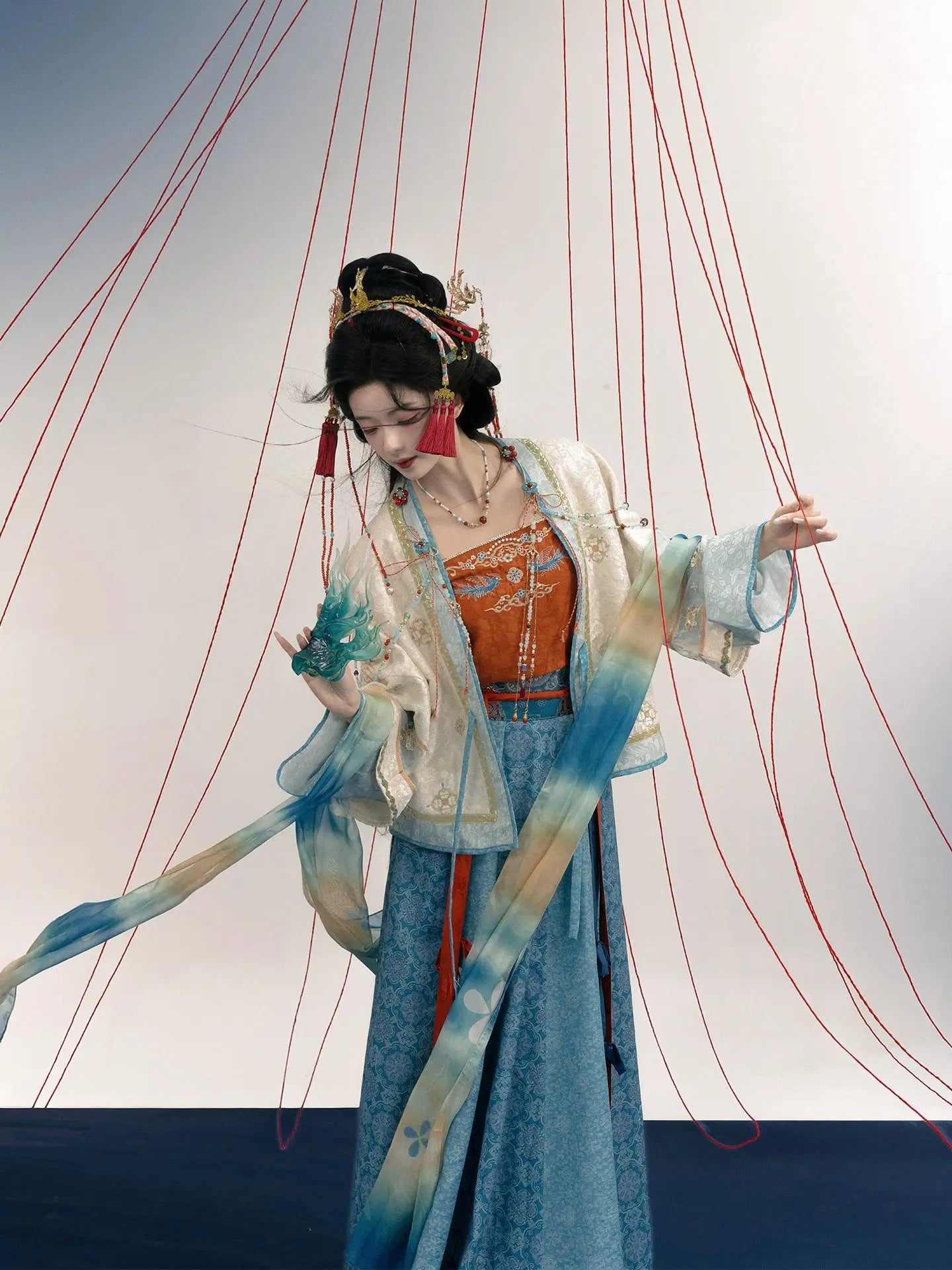 July Eve [Shumiyu Mingke] Fake two-piece pleated clothes, embroidered suspenders skirts han HanFuDreams