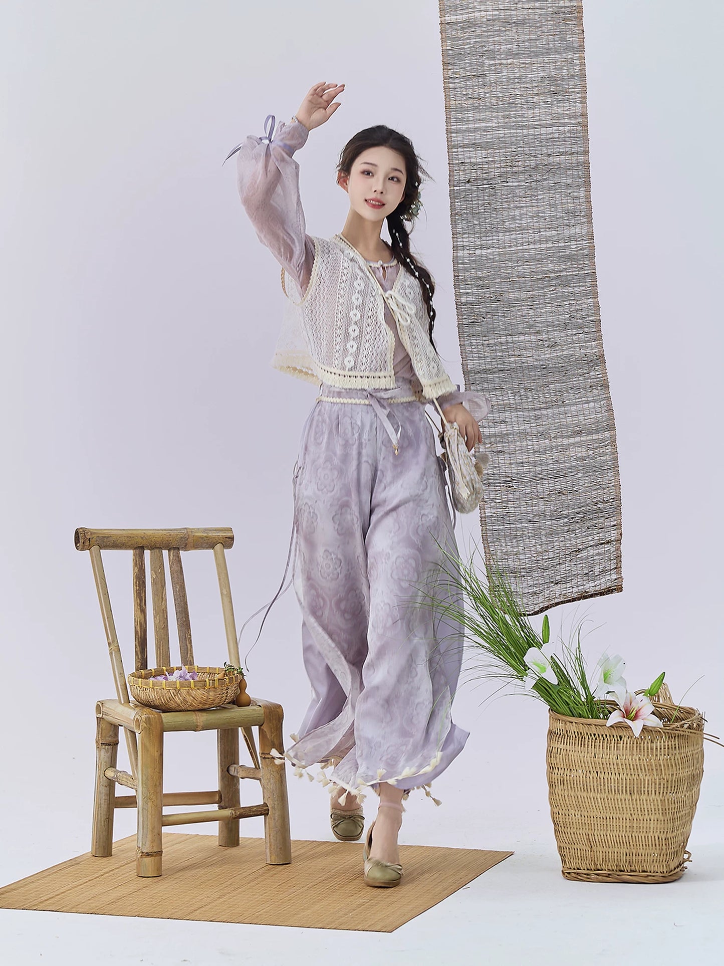 Flower Fairy Story [Qing Yunjin] Crew Neck Vest Improved Song Pants Wide Leg Pants song HanFuDreams