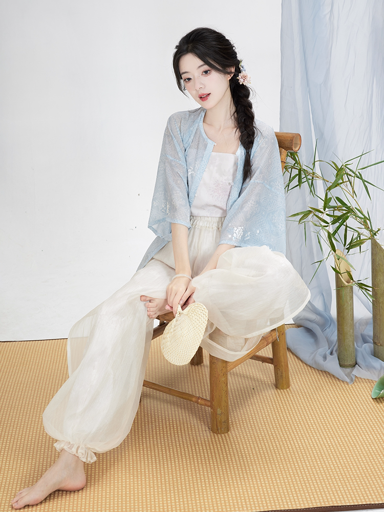 Modern Hanfu Summer Set — Cami Top, Cropped Shirt & Lantern Pants han Chixia