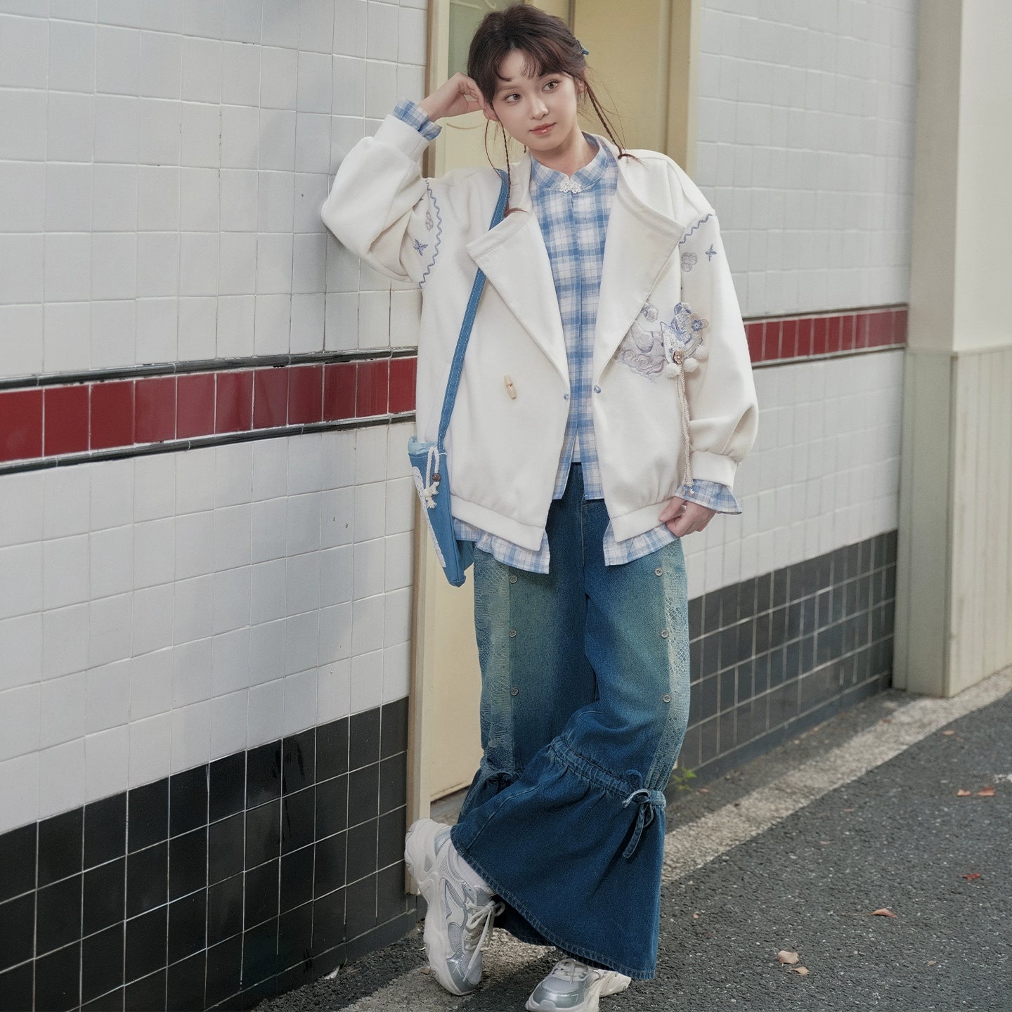 More than thirteen [Quguang] lapel shirt fake two pieces of national style woolen coat