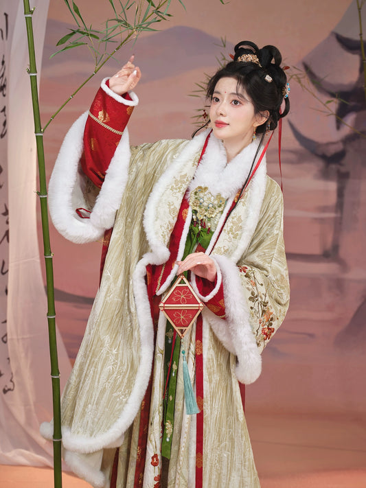 More than thirteen [Yujing Hibiscus] plush medium and long cloak jacket han HanFuDreams