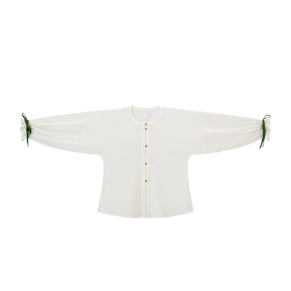 Chi Xia [Qinglu Lily of the Valley] Crew Neck Short Shirt Pleated Skirt han HanFuDreams Crew neck placket cotton blouse S