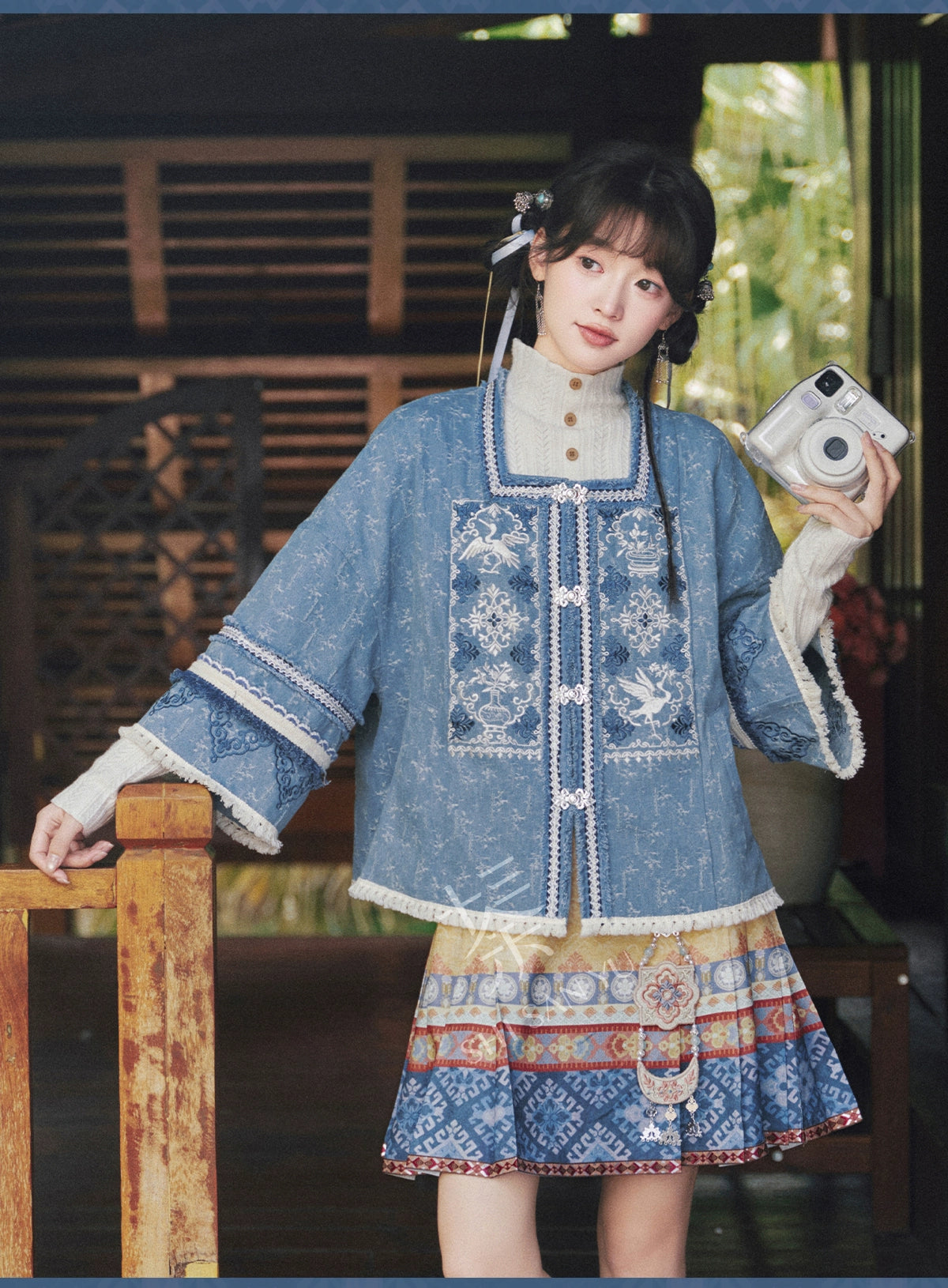 More than thirteen [Xianyunhe] embroidered square collar denim jacket horse skirt modern HanFuDreams