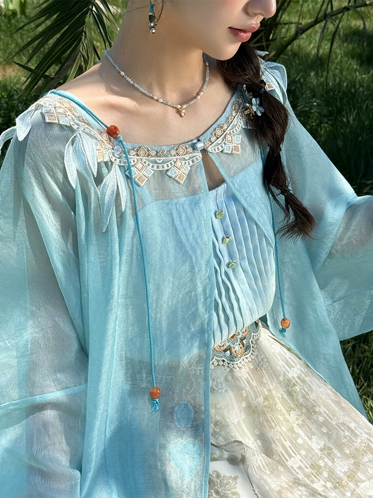 More Than Thirteen [Qingping wind] summer round neck printed lower skirt modern HanFuDreams