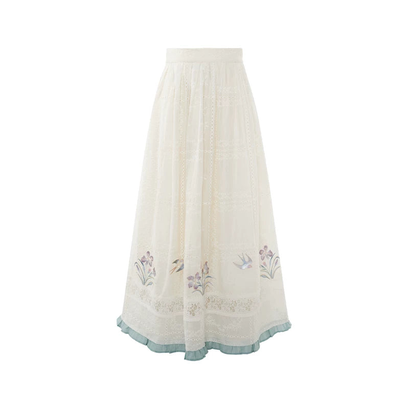 [Cyan Wave] Casual Blue Hanfu Set modern Shisanyu Elastic Skirt S