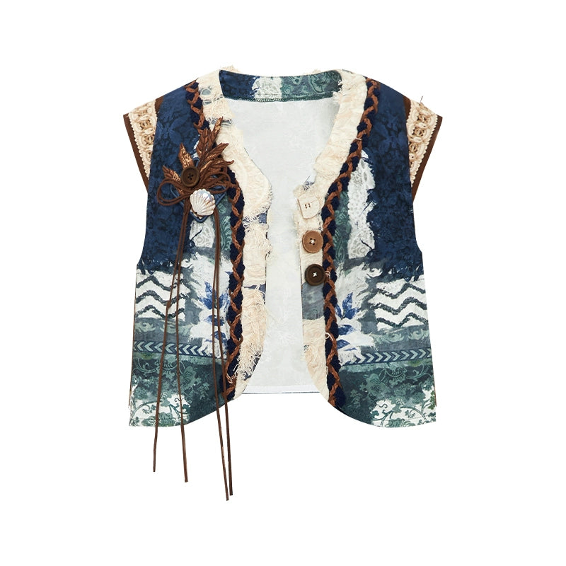 More than thirteen [desert songs] exotic wind embroidered vest round neck shirt broken skirt modern HanFuDreams Vest (with accessories) S