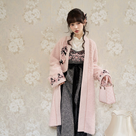 More than thirteen [floral line] pink thickened coat velvet suspender skirt modern HanFuDreams Three-piece set (including inner) S