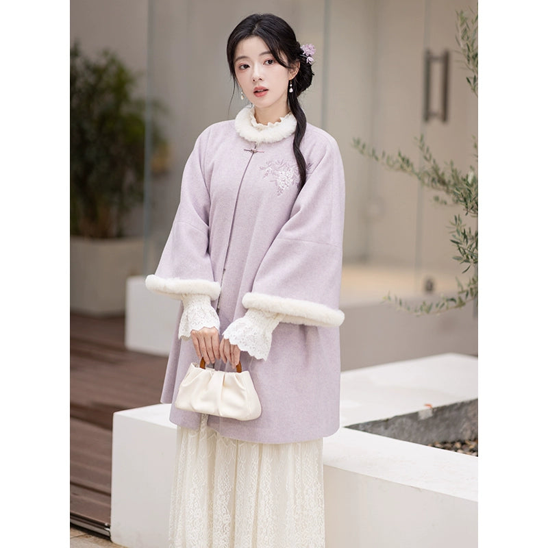 Chi Xia [Wisteria Butterfly Language] Fleece Arctic Fleece Long Jacket Ming ming HanFuDreams Ming-made fleece jacket S