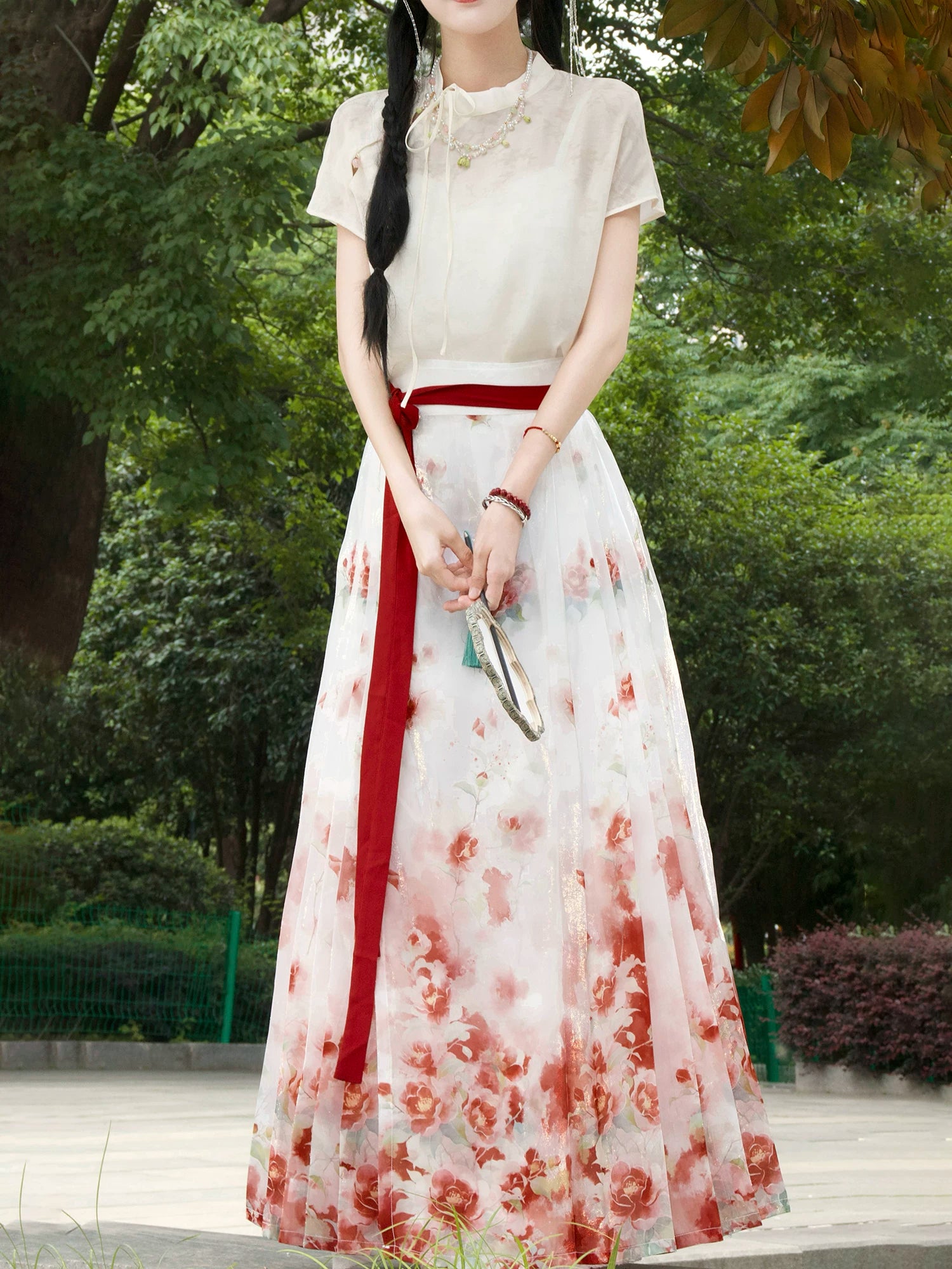 Flower Fairy Story [Camellia] Light gauze skirt High texture printed horse skirt han HanFuDreams