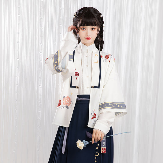 White stand-up collar straight-sleeved shirt Hanfu
