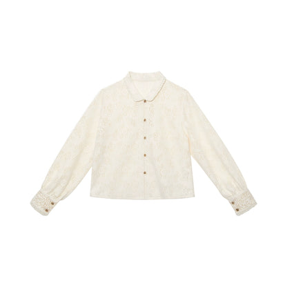 July Eve [Huayang] Lace White Shirt Jacquard Denim Vest Ripped Jeans modern HanFuDreams Flower, improved cardigan XS