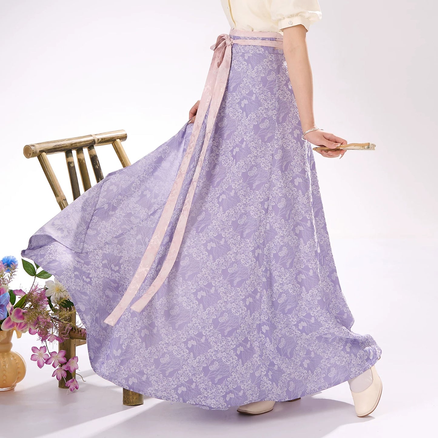 Flower Fairy Story [Qinhe Ying] One-piece jacquard eight-broken skirt Tang tang HanFuDreams Purple torn skirt S