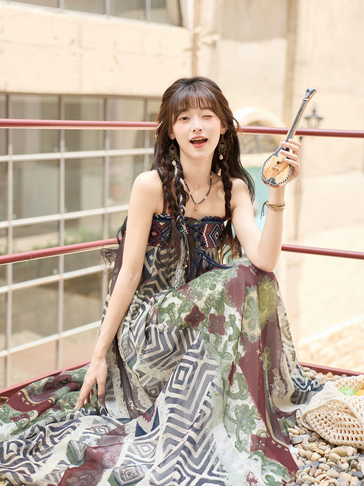 More than thirteen [Eternal Vine] summer ethnic style suspender skirt song HanFuDreams