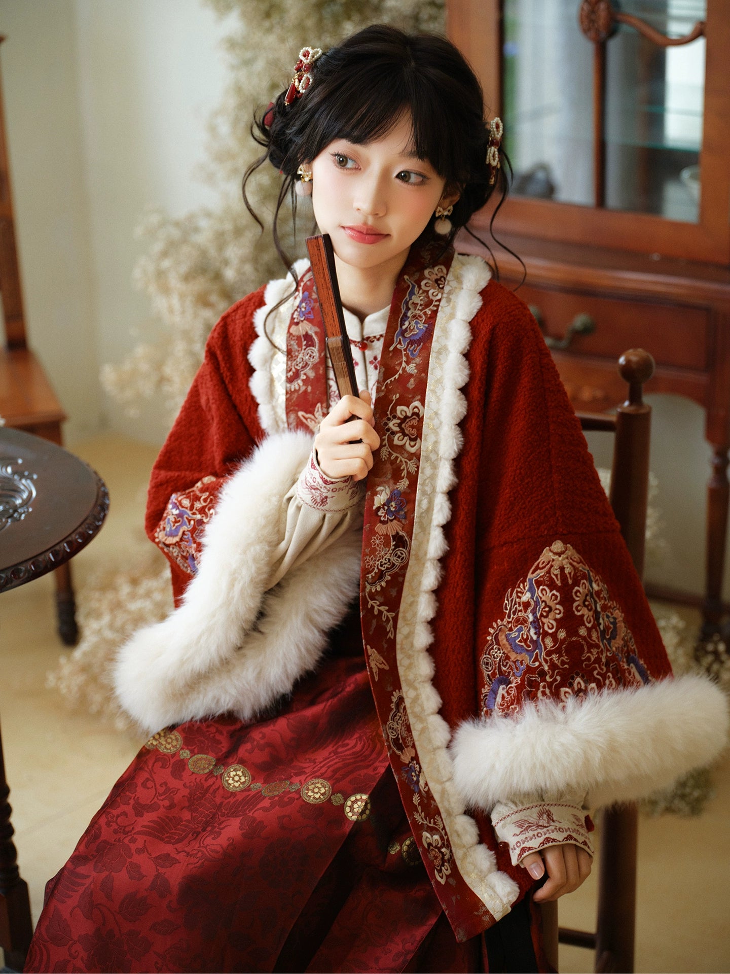 More than thirteen [Chi Yan] embroidered straight neck placket jacket imitation flocked shirt