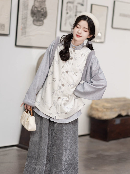 Ming-made stand-neck embroidered blouse than armor broken skirt Hanfu women