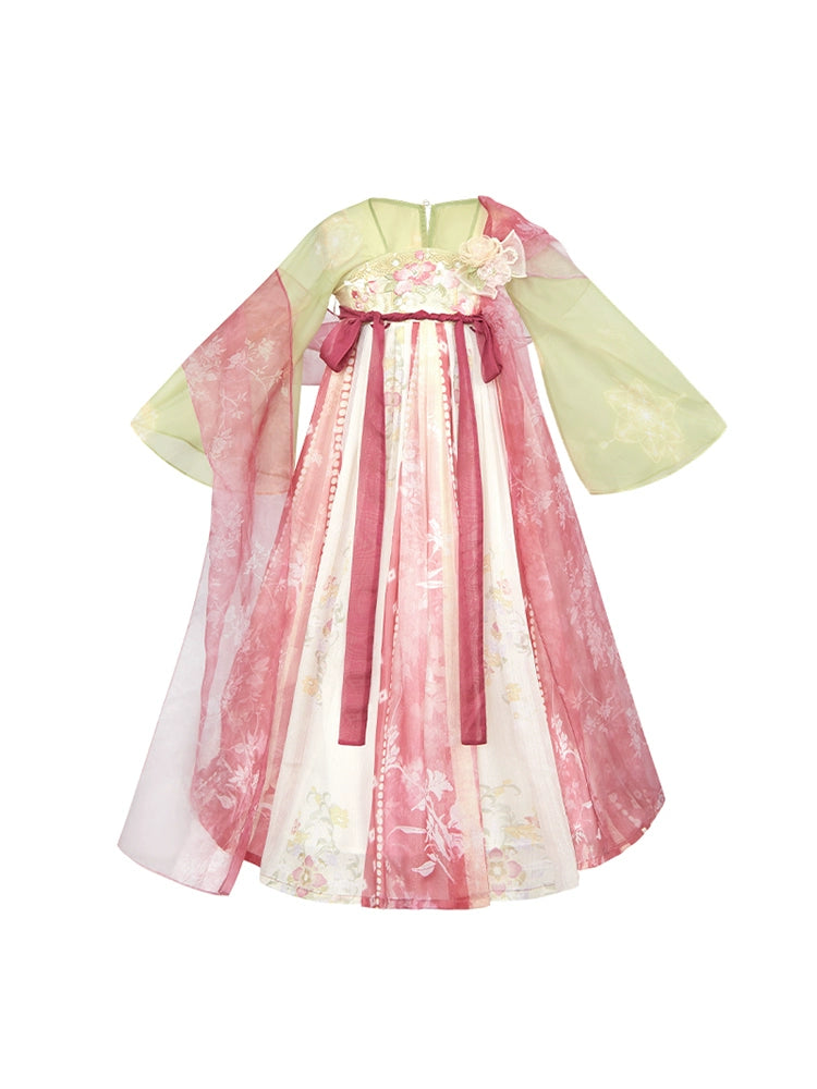 More than thirteen [Huachen] spring girls chest-length dress printed children's clothing han HanFuDreams