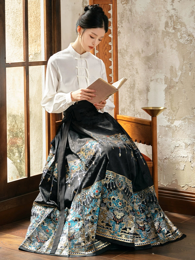 Huazhu Diancui 2025 New Chinese Imitation Makeup Flower Weaving Gold Horse Dress Top Set Women ming HanFuDreams