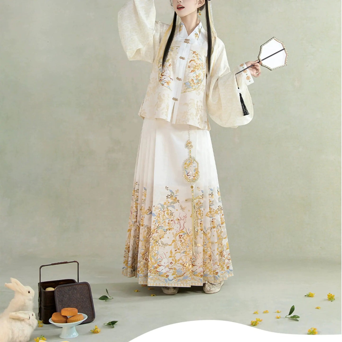 Flower Fairy Story [Rabbit Embroidery] Skirt Weaving Gold Set Brocade han HanFuDreams